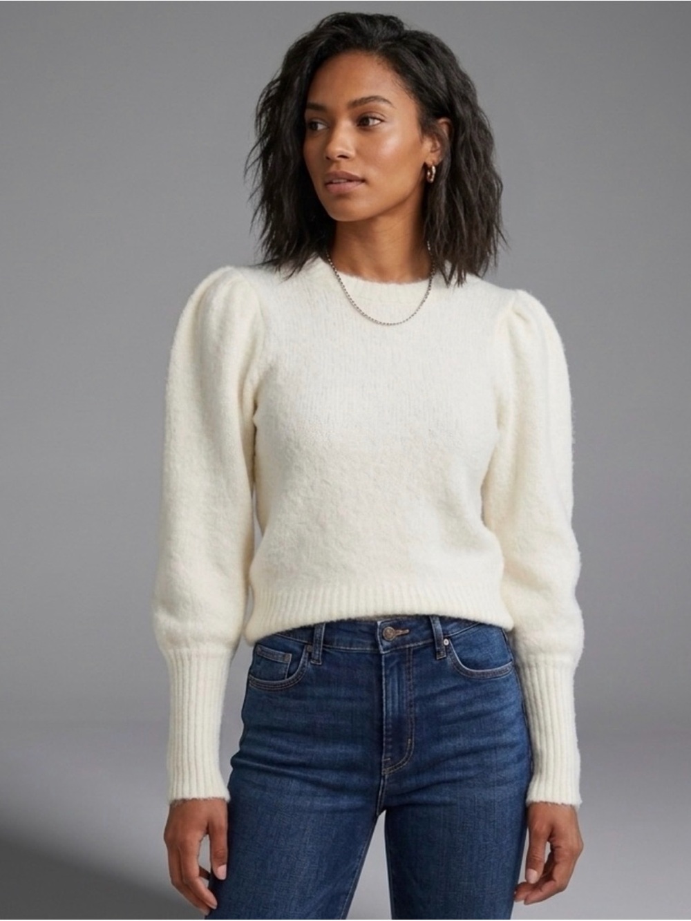Joe's Jeans Cream Puff-Sleeve Crewneck Sweater